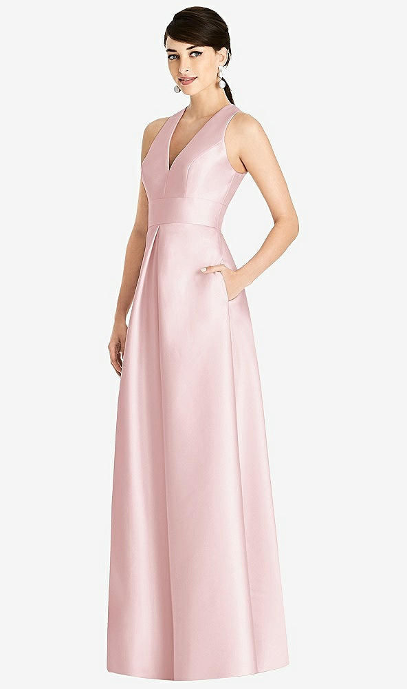 Front View - Ballet Pink Sleeveless Open-Back Pleated Skirt Dress with Pockets