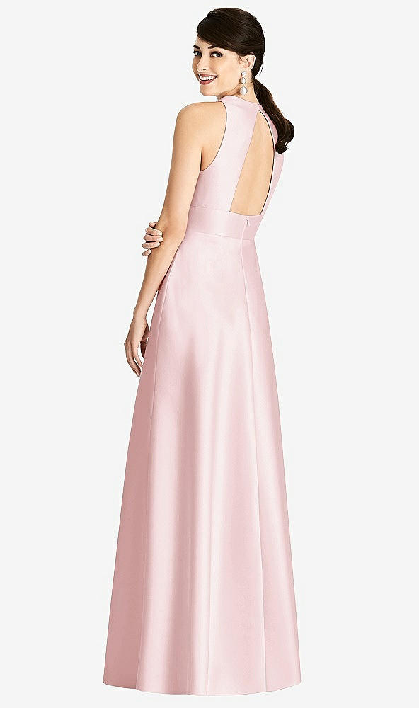 Back View - Ballet Pink Sleeveless Open-Back Pleated Skirt Dress with Pockets