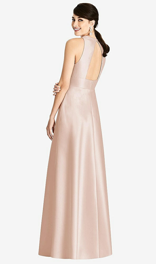 Back View - Cameo Sleeveless Open-Back Pleated Skirt Dress with Pockets