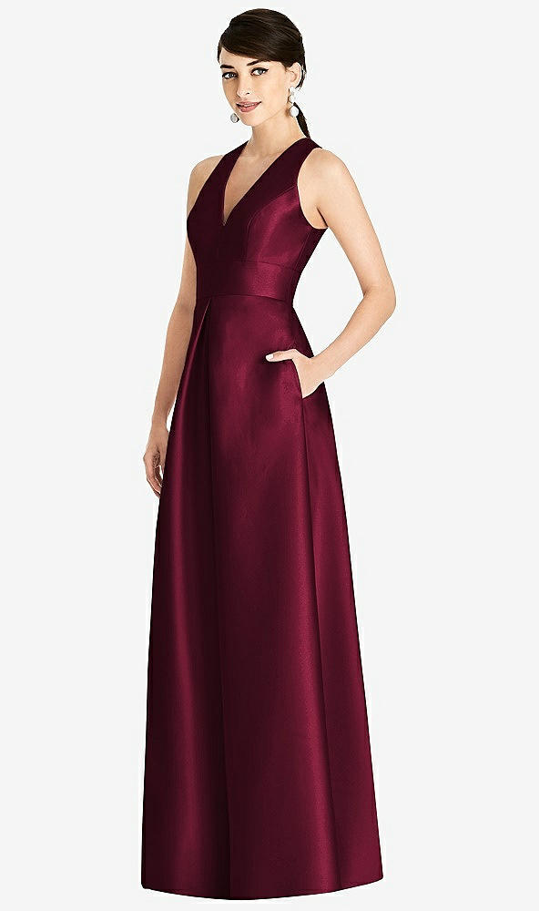 Front View - Cabernet Sleeveless Open-Back Pleated Skirt Dress with Pockets