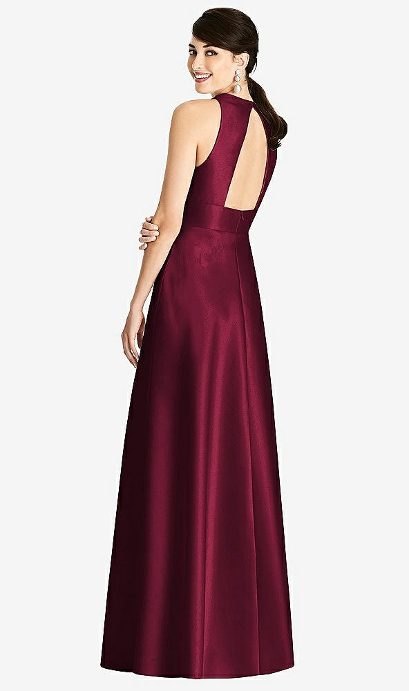 Back View - Cabernet Sleeveless Open-Back Pleated Skirt Dress with Pockets