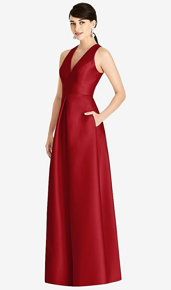 Front View - Garnet Sleeveless Open-Back Pleated Skirt Dress with Pockets
