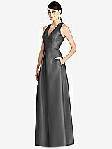 Front View Thumbnail - Gunmetal Sleeveless Open-Back Pleated Skirt Dress with Pockets