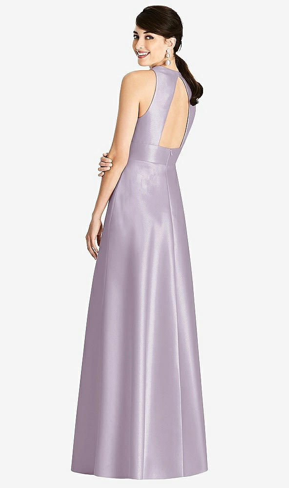 Back View - Lilac Haze Sleeveless Open-Back Pleated Skirt Dress with Pockets