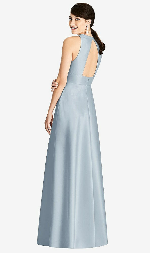 Back View - Mist Sleeveless Open-Back Pleated Skirt Dress with Pockets
