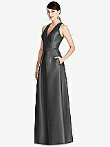 Front View Thumbnail - Pewter Sleeveless Open-Back Pleated Skirt Dress with Pockets