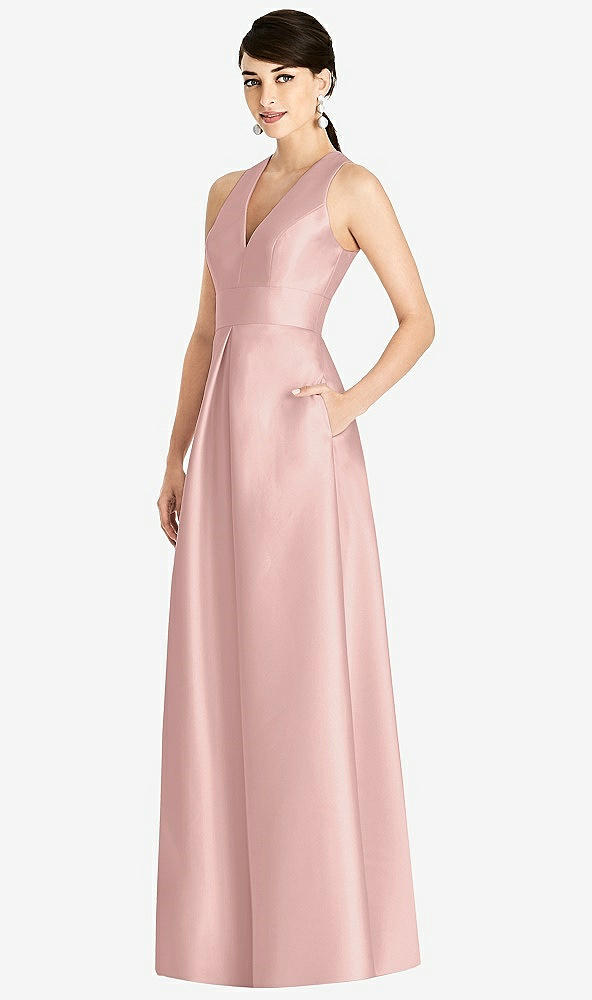 Front View - Rose - PANTONE Rose Quartz Sleeveless Open-Back Pleated Skirt Dress with Pockets