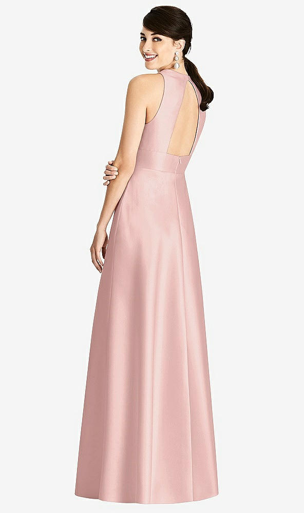 Back View - Rose - PANTONE Rose Quartz Sleeveless Open-Back Pleated Skirt Dress with Pockets