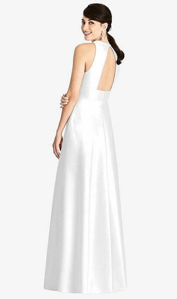 Back View - White Sleeveless Open-Back Pleated Skirt Dress with Pockets