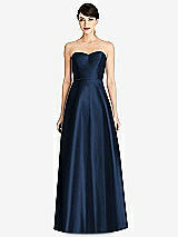 Front View Thumbnail - Midnight Navy & Midnight Navy Strapless A-Line Satin Dress with Pockets