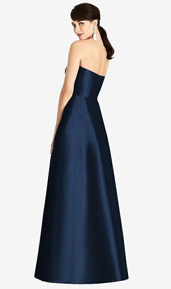 Back View - Midnight Navy & Midnight Navy Strapless A-Line Satin Dress with Pockets