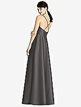 Rear View Thumbnail - Caviar Gray V-Neck Full Skirt Satin Maxi Dress
