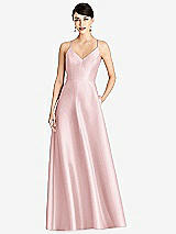Front View Thumbnail - Ballet Pink V-Neck Full Skirt Satin Maxi Dress