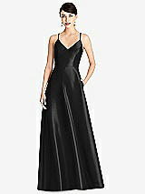 Front View Thumbnail - Black V-Neck Full Skirt Satin Maxi Dress