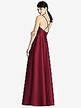 Rear View Thumbnail - Burgundy V-Neck Full Skirt Satin Maxi Dress