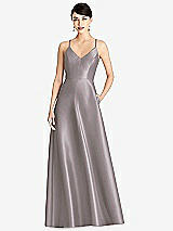 Front View Thumbnail - Cashmere Gray V-Neck Full Skirt Satin Maxi Dress