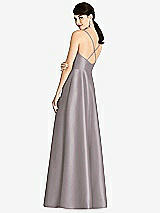 Rear View Thumbnail - Cashmere Gray V-Neck Full Skirt Satin Maxi Dress
