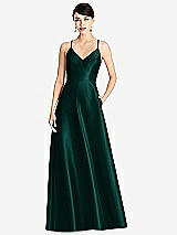 Front View Thumbnail - Evergreen V-Neck Full Skirt Satin Maxi Dress