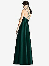Rear View Thumbnail - Evergreen V-Neck Full Skirt Satin Maxi Dress