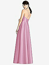 Rear View Thumbnail - Powder Pink V-Neck Full Skirt Satin Maxi Dress
