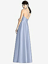 Rear View Thumbnail - Sky Blue V-Neck Full Skirt Satin Maxi Dress