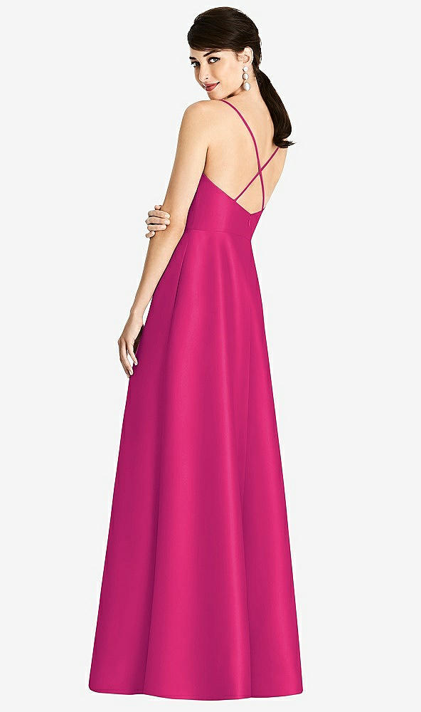 Back View - Think Pink V-Neck Full Skirt Satin Maxi Dress