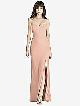 Front View Thumbnail - Pale Peach Strapless Crepe Trumpet Gown with Front Slit