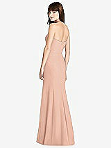 Rear View Thumbnail - Pale Peach Strapless Crepe Trumpet Gown with Front Slit