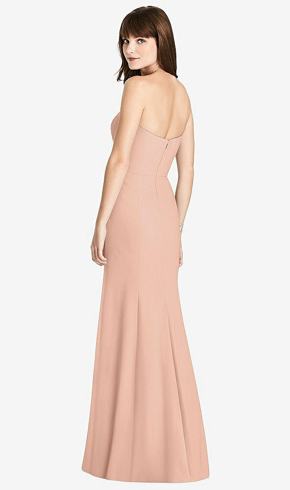 Back View - Pale Peach Strapless Crepe Trumpet Gown with Front Slit