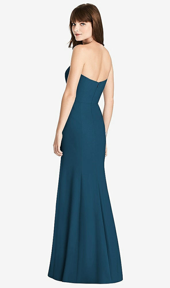 Back View - Atlantic Blue Strapless Crepe Trumpet Gown with Front Slit