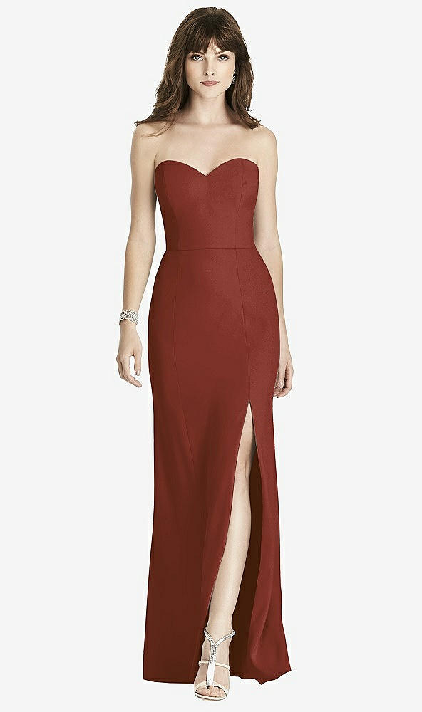 Front View - Auburn Moon Strapless Crepe Trumpet Gown with Front Slit