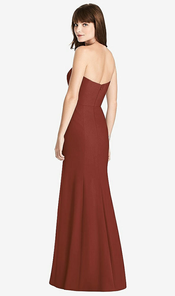 Back View - Auburn Moon Strapless Crepe Trumpet Gown with Front Slit