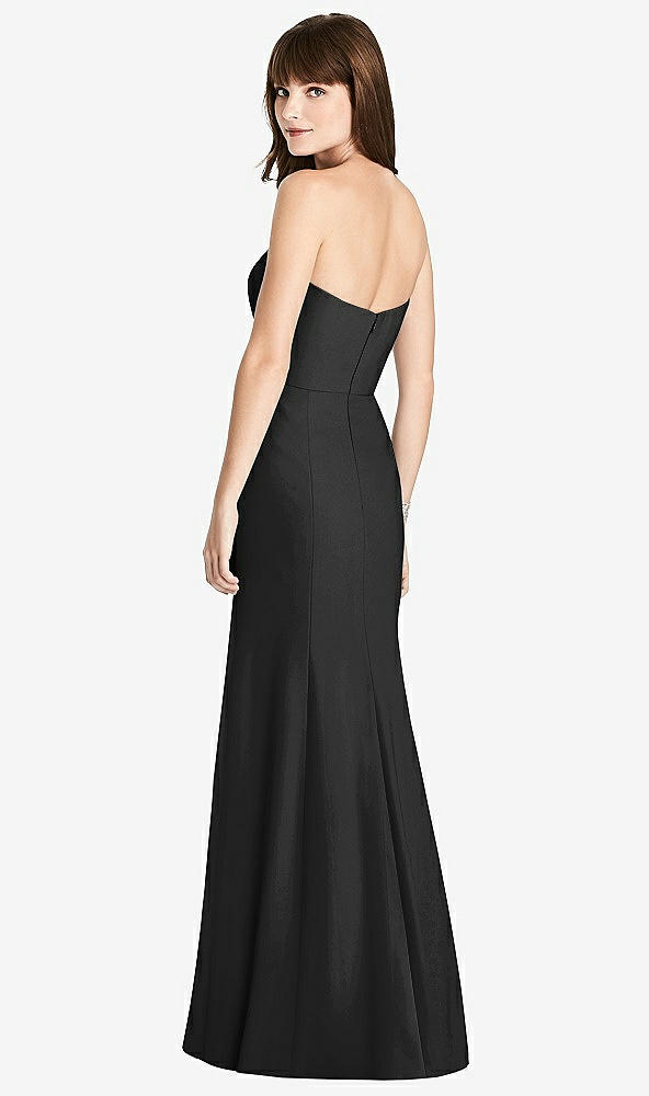 Back View - Black Strapless Crepe Trumpet Gown with Front Slit