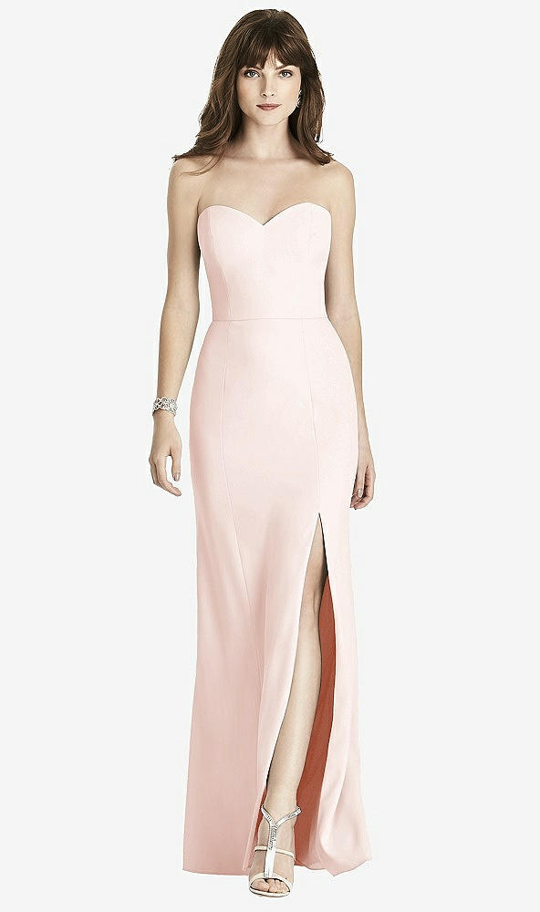 Front View - Blush Strapless Crepe Trumpet Gown with Front Slit