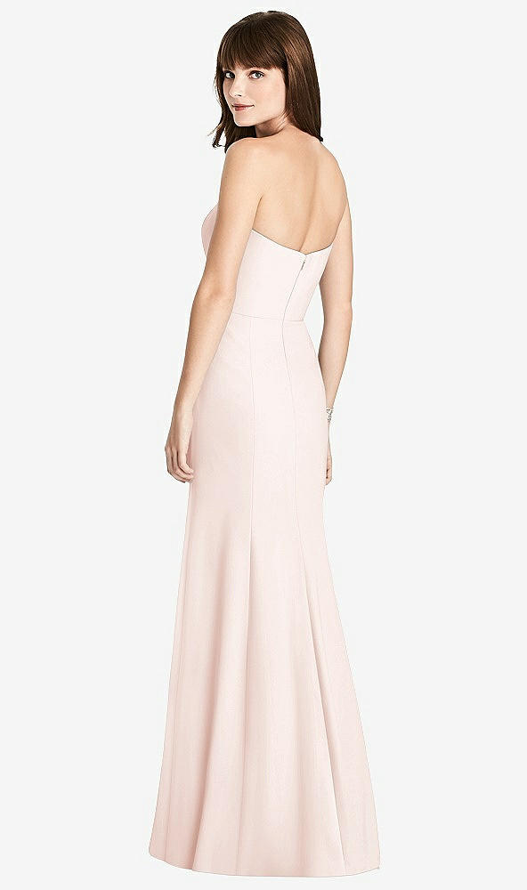 Back View - Blush Strapless Crepe Trumpet Gown with Front Slit