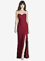 Front View Thumbnail - Burgundy Strapless Crepe Trumpet Gown with Front Slit