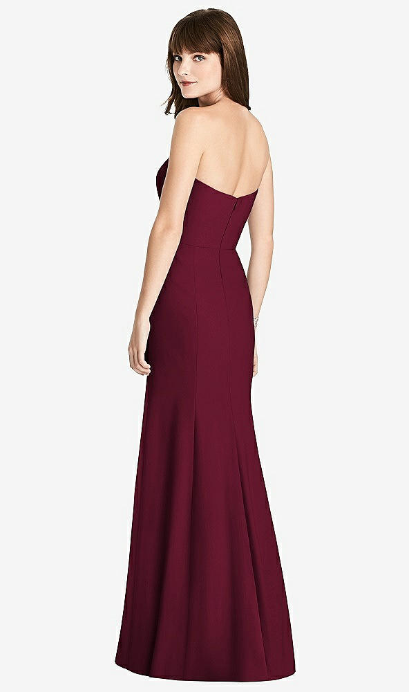 Back View - Cabernet Strapless Crepe Trumpet Gown with Front Slit