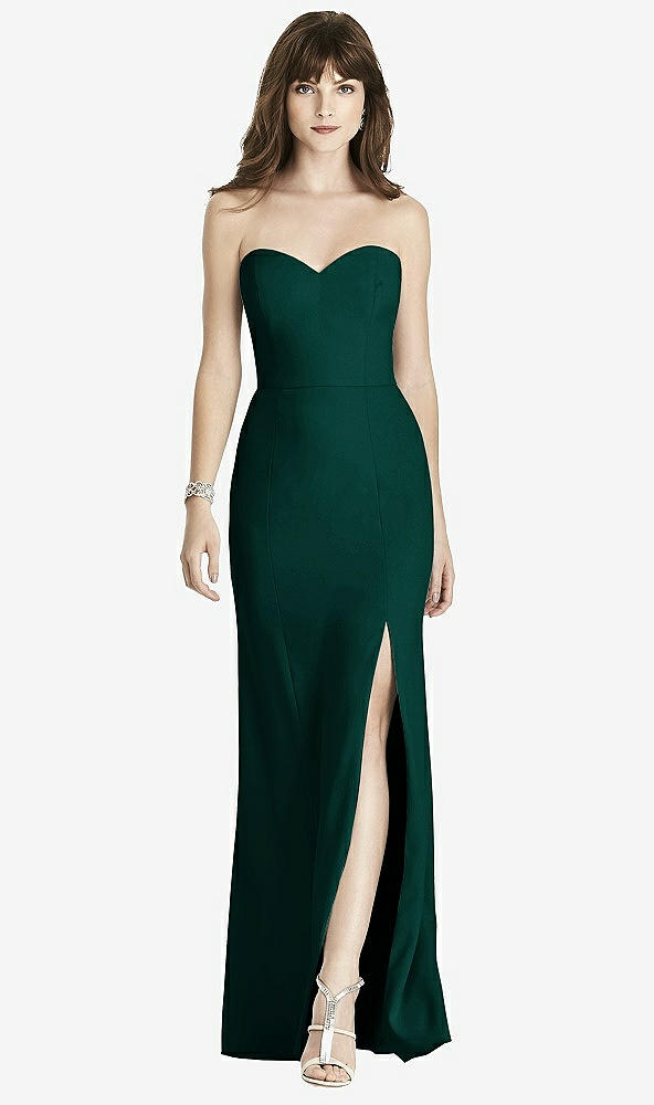 Front View - Evergreen Strapless Crepe Trumpet Gown with Front Slit