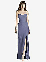 Front View Thumbnail - French Blue Strapless Crepe Trumpet Gown with Front Slit