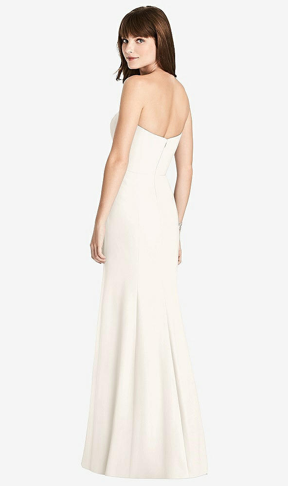 Back View - Ivory Strapless Crepe Trumpet Gown with Front Slit