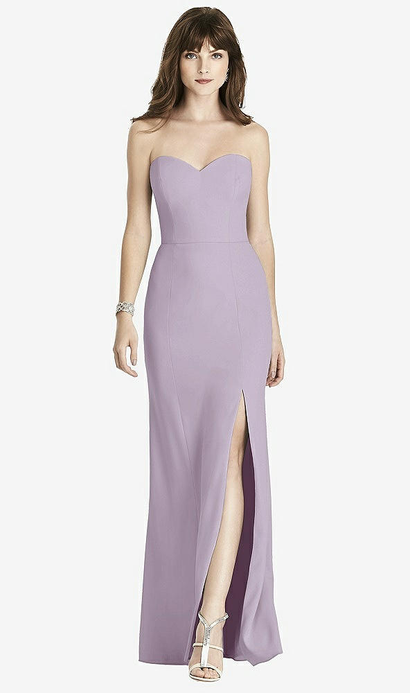 Front View - Lilac Haze Strapless Crepe Trumpet Gown with Front Slit