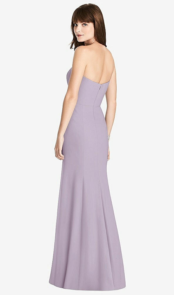 Back View - Lilac Haze Strapless Crepe Trumpet Gown with Front Slit