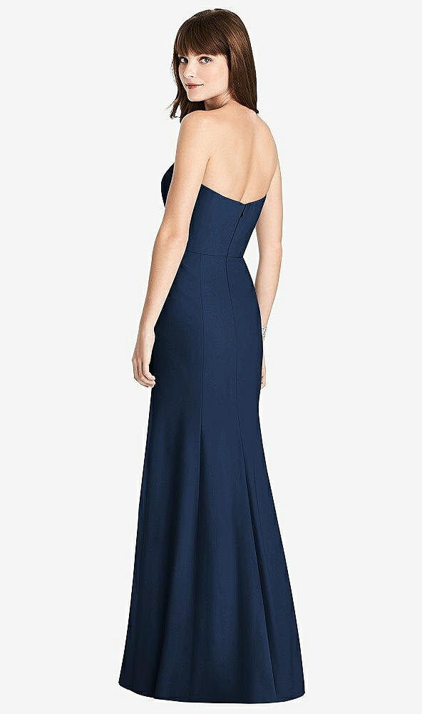 Back View - Midnight Navy Strapless Crepe Trumpet Gown with Front Slit