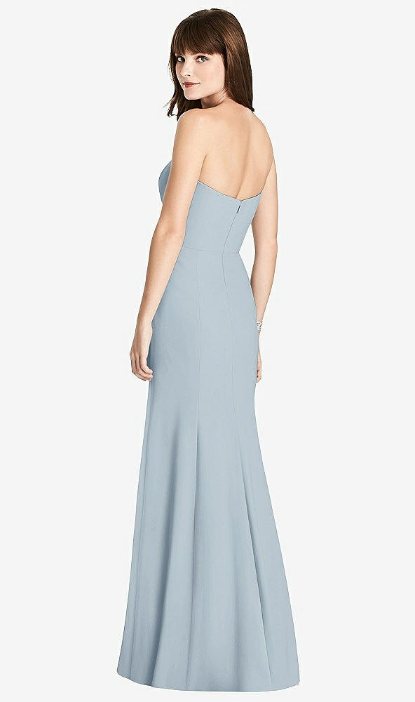Back View - Mist Strapless Crepe Trumpet Gown with Front Slit
