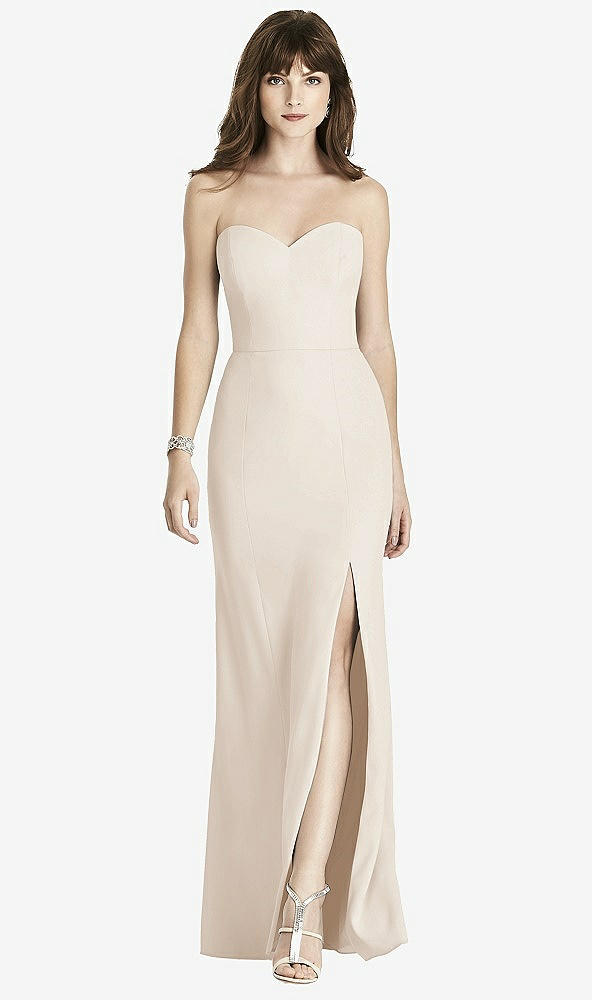 Front View - Oat Strapless Crepe Trumpet Gown with Front Slit