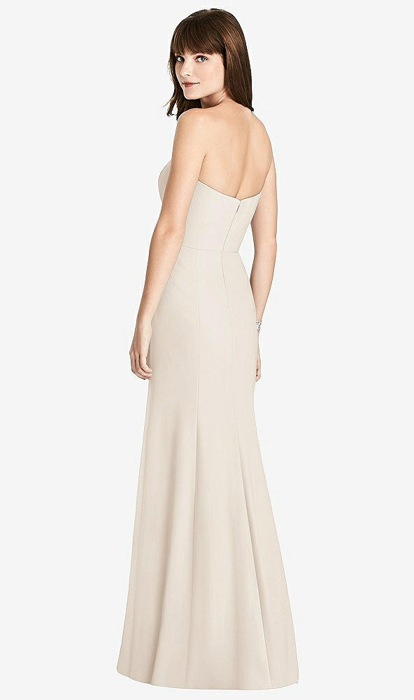 Back View - Oat Strapless Crepe Trumpet Gown with Front Slit