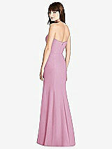 Rear View Thumbnail - Powder Pink Strapless Crepe Trumpet Gown with Front Slit