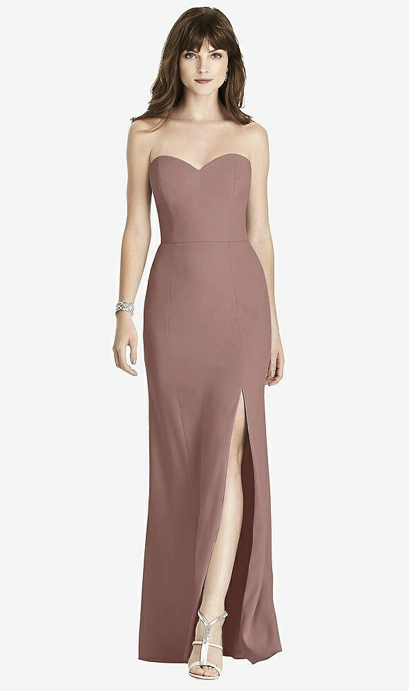 Front View - Sienna Strapless Crepe Trumpet Gown with Front Slit