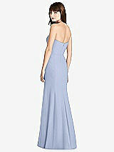 Rear View Thumbnail - Sky Blue Strapless Crepe Trumpet Gown with Front Slit