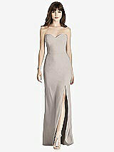 Front View Thumbnail - Taupe Strapless Crepe Trumpet Gown with Front Slit